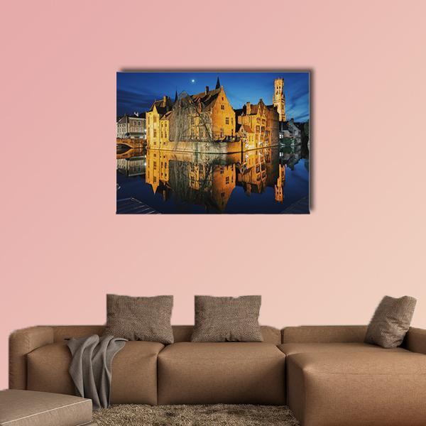 Historic City Center Of Brugge Canvas Wall Art-1 Piece-Gallery Wrap-48" x 32"-Tiaracle