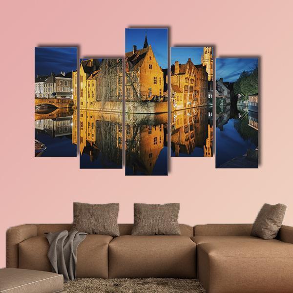 Historic City Center Of Brugge Canvas Wall Art-5 Pop-Gallery Wrap-47" x 32"-Tiaracle