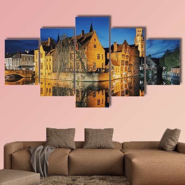 Historic City Center Of Brugge Canvas Wall Art-5 Star-Gallery Wrap-62" x 32"-Tiaracle