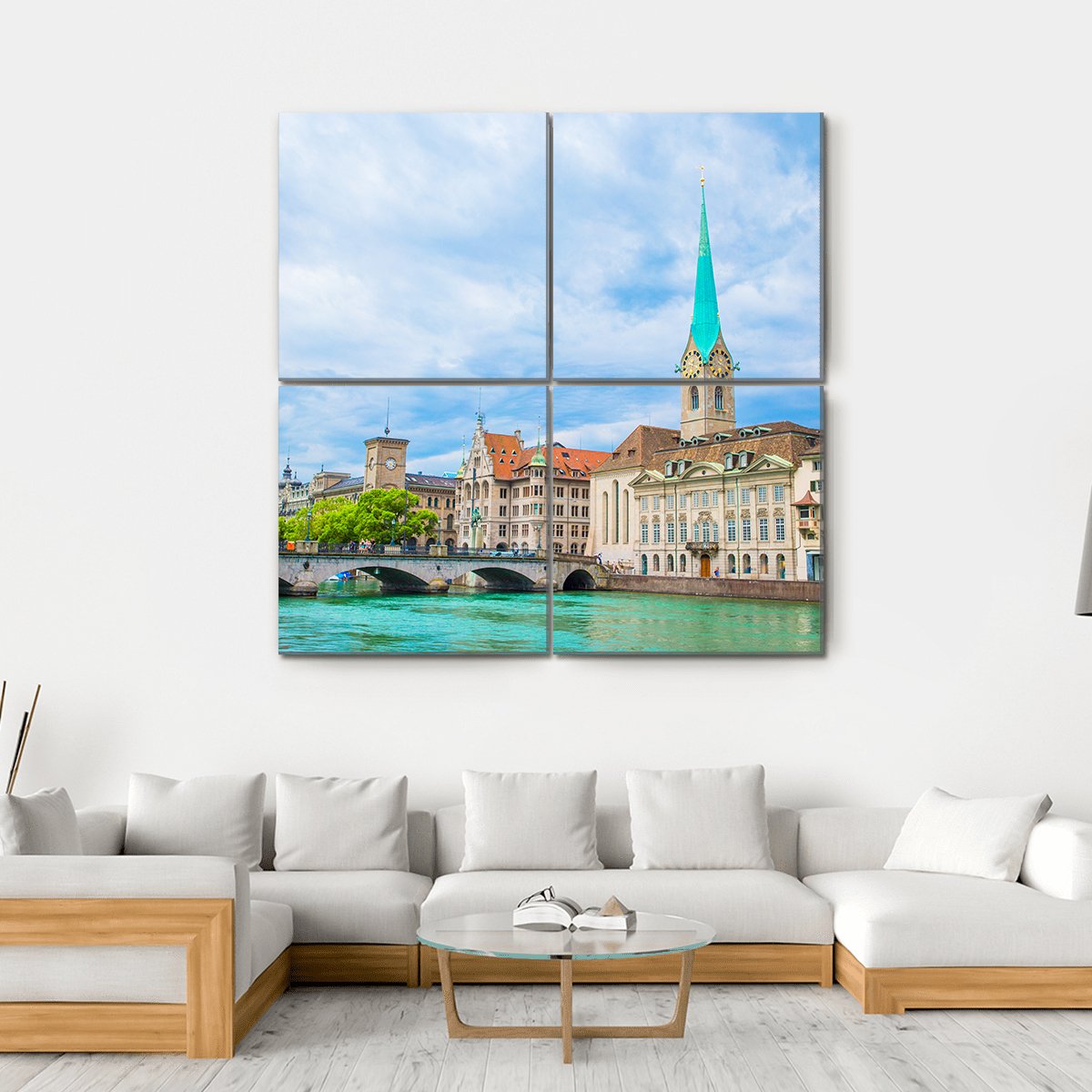 Historic City Center Of Zurich Canvas Wall Art-4 Square-Gallery Wrap-17" x 17"-Tiaracle