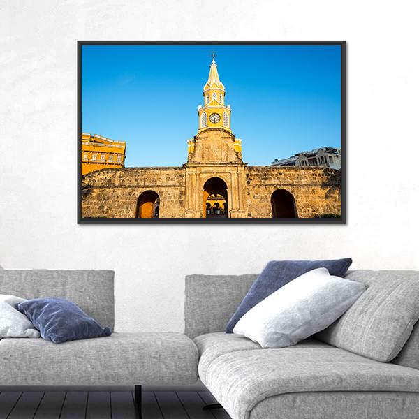 Historic Clock Tower Gate Colombia Canvas Wall Art-1 Piece-Floating Frame-24" x 16"-Tiaracle