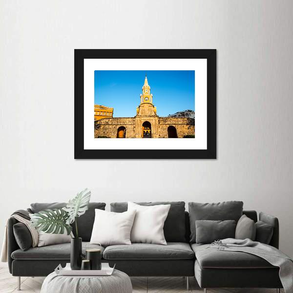 Historic Clock Tower Gate Colombia Canvas Wall Art-1 Piece-Framed Print-20" x 16"-Tiaracle
