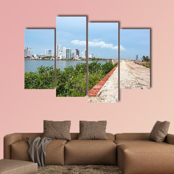 Defensive Wall Of Cartagena Canvas Wall Art-4 Pop-Gallery Wrap-50" x 32"-Tiaracle