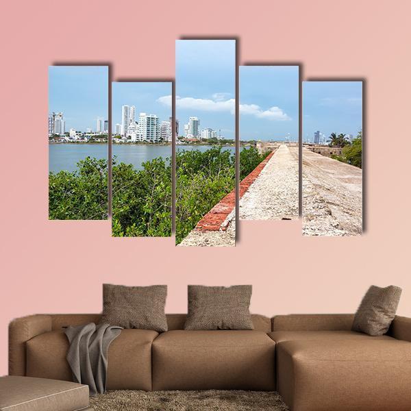 Defensive Wall Of Cartagena Canvas Wall Art-5 Pop-Gallery Wrap-47" x 32"-Tiaracle