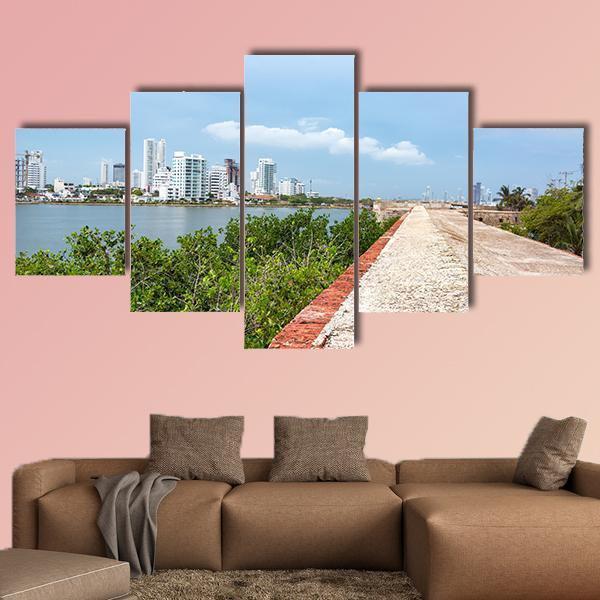 Defensive Wall Of Cartagena Canvas Wall Art-5 Star-Gallery Wrap-62" x 32"-Tiaracle