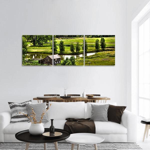 Historic Family Homestead Panoramic Canvas Wall Art-3 Piece-25" x 08"-Tiaracle