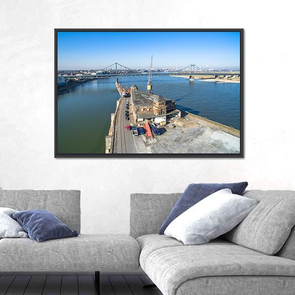 Historic Harbour Of Krefeld Canvas Wall Art-1 Piece-Floating Frame-24" x 16"-Tiaracle