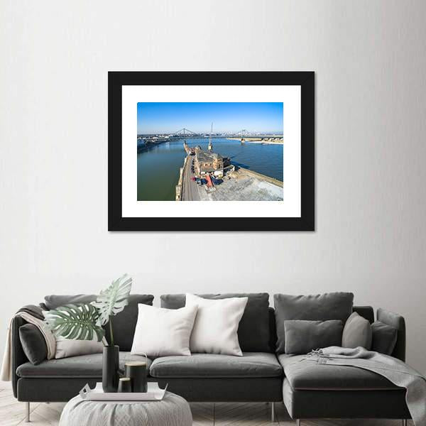 Historic Harbour Of Krefeld Canvas Wall Art-1 Piece-Framed Print-20" x 16"-Tiaracle