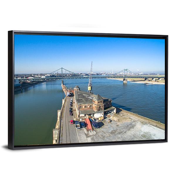 Historic Harbour Of Krefeld Canvas Wall Art-3 Horizontal-Gallery Wrap-25" x 16"-Tiaracle
