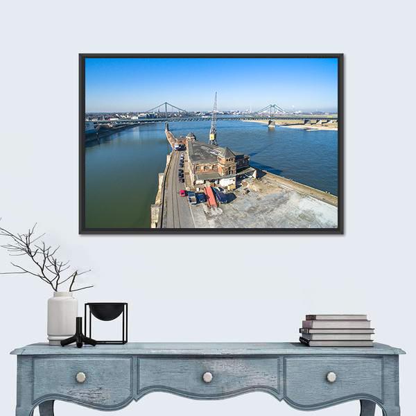 Historic Harbour Of Krefeld Canvas Wall Art-3 Horizontal-Gallery Wrap-25" x 16"-Tiaracle