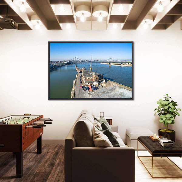 Historic Harbour Of Krefeld Canvas Wall Art-3 Horizontal-Gallery Wrap-25" x 16"-Tiaracle