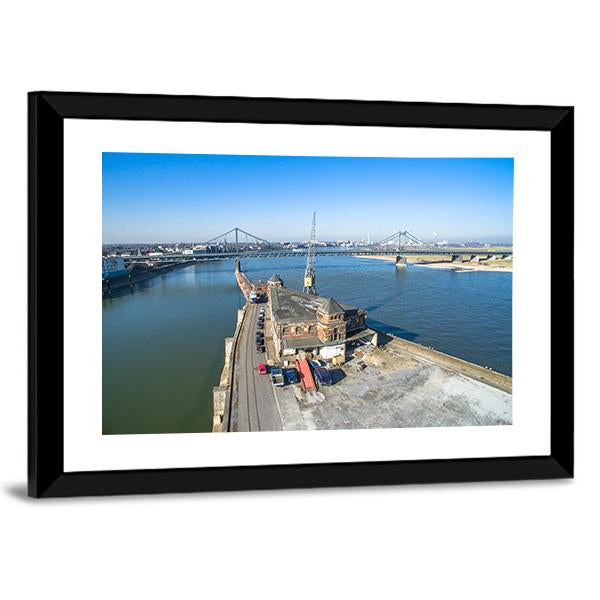 Historic Harbour Of Krefeld Canvas Wall Art-3 Horizontal-Gallery Wrap-25" x 16"-Tiaracle