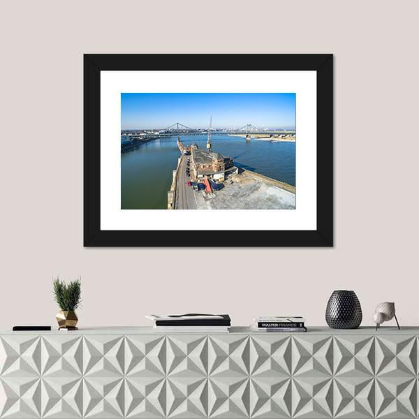 Historic Harbour Of Krefeld Canvas Wall Art-3 Horizontal-Gallery Wrap-25" x 16"-Tiaracle