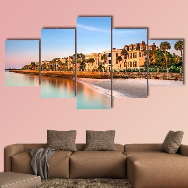 Historic Homes In Charleston Canvas Wall Art-5 Star-Gallery Wrap-62" x 32"-Tiaracle