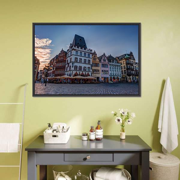 Historic House Facades Main Market Trier Canvas Wall Art-1 Piece-Floating Frame-24" x 16"-Tiaracle