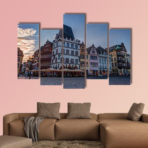 Historic House Facades Main Market Trier Canvas Wall Art-5 Pop-Gallery Wrap-47" x 32"-Tiaracle
