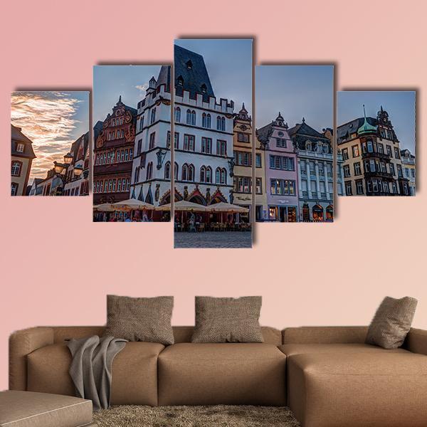 Historic House Facades Main Market Trier Canvas Wall Art-5 Star-Gallery Wrap-62" x 32"-Tiaracle
