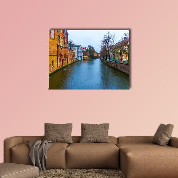 Medieval Buildings Along Canal Canvas Wall Art-1 Piece-Gallery Wrap-48" x 32"-Tiaracle