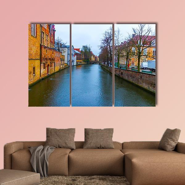 Medieval Buildings Along Canal Canvas Wall Art-3 Horizontal-Gallery Wrap-25" x 16"-Tiaracle