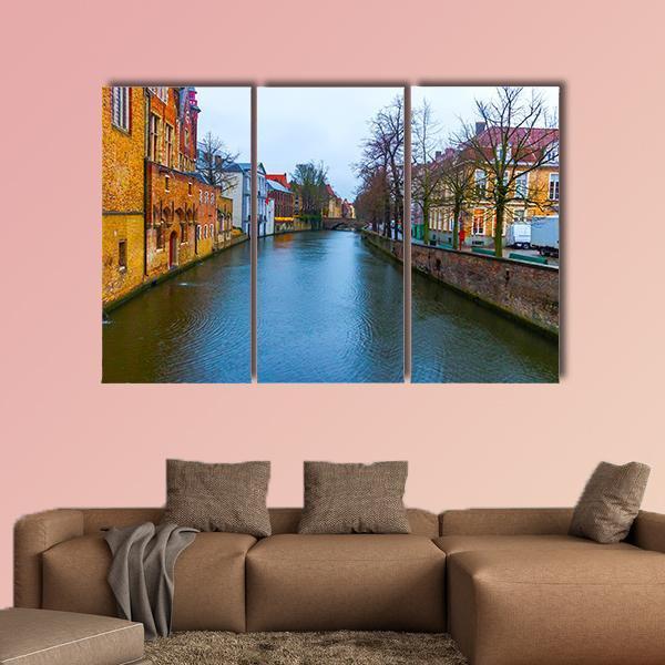 Medieval Buildings Along Canal Canvas Wall Art-5 Pop-Gallery Wrap-47" x 32"-Tiaracle