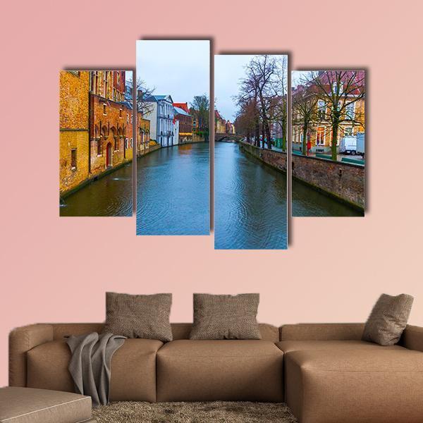 Medieval Buildings Along Canal Canvas Wall Art-4 Pop-Gallery Wrap-50" x 32"-Tiaracle