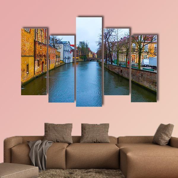 Medieval Buildings Along Canal Canvas Wall Art-5 Pop-Gallery Wrap-47" x 32"-Tiaracle
