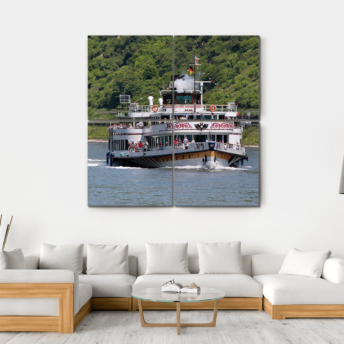 Historic Paddle Steamer In Rhine Valley Canvas Wall Art-4 Square-Gallery Wrap-17" x 17"-Tiaracle