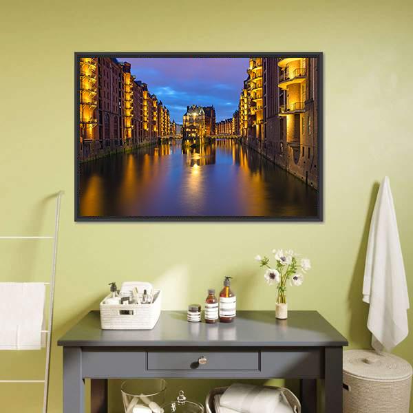 Historic Speicherstadt In Hamburg Canvas Wall Art-1 Piece-Floating Frame-24" x 16"-Tiaracle