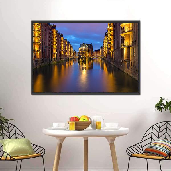 Historic Speicherstadt In Hamburg Canvas Wall Art-3 Horizontal-Gallery Wrap-25" x 16"-Tiaracle