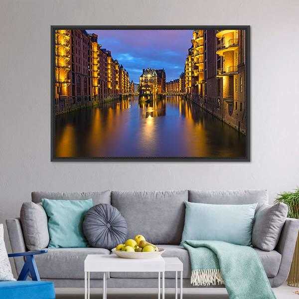 Historic Speicherstadt In Hamburg Canvas Wall Art-3 Horizontal-Gallery Wrap-25" x 16"-Tiaracle