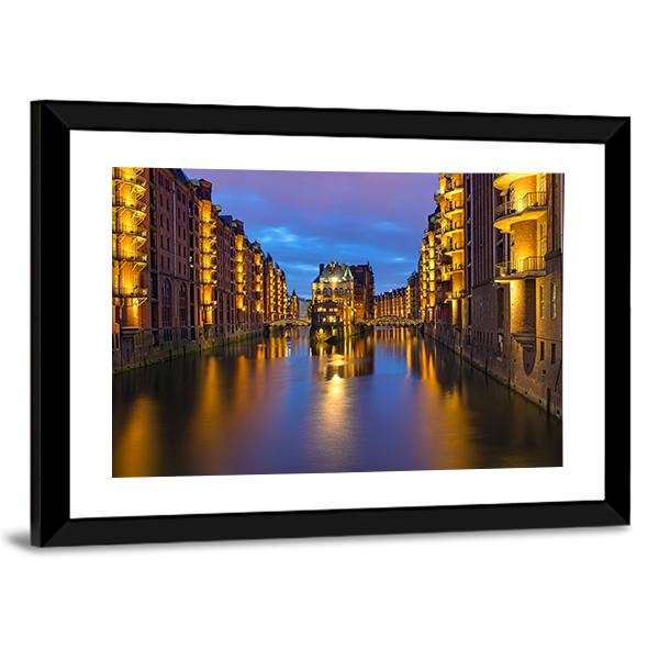 Historic Speicherstadt In Hamburg Canvas Wall Art-3 Horizontal-Gallery Wrap-25" x 16"-Tiaracle