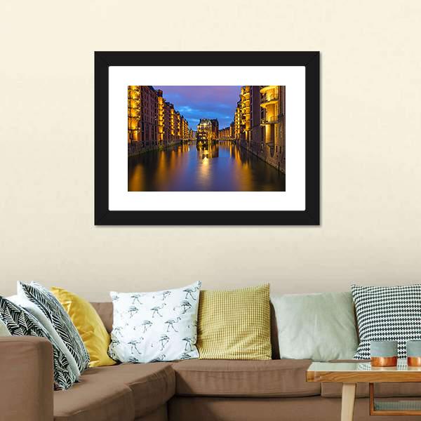 Historic Speicherstadt In Hamburg Canvas Wall Art-3 Horizontal-Gallery Wrap-25" x 16"-Tiaracle