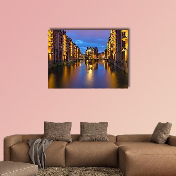 Historic Speicherstadt In Hamburg Canvas Wall Art-1 Piece-Gallery Wrap-48" x 32"-Tiaracle