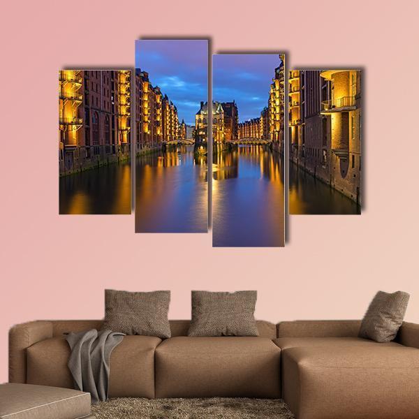 Historic Speicherstadt In Hamburg Canvas Wall Art-4 Pop-Gallery Wrap-50" x 32"-Tiaracle