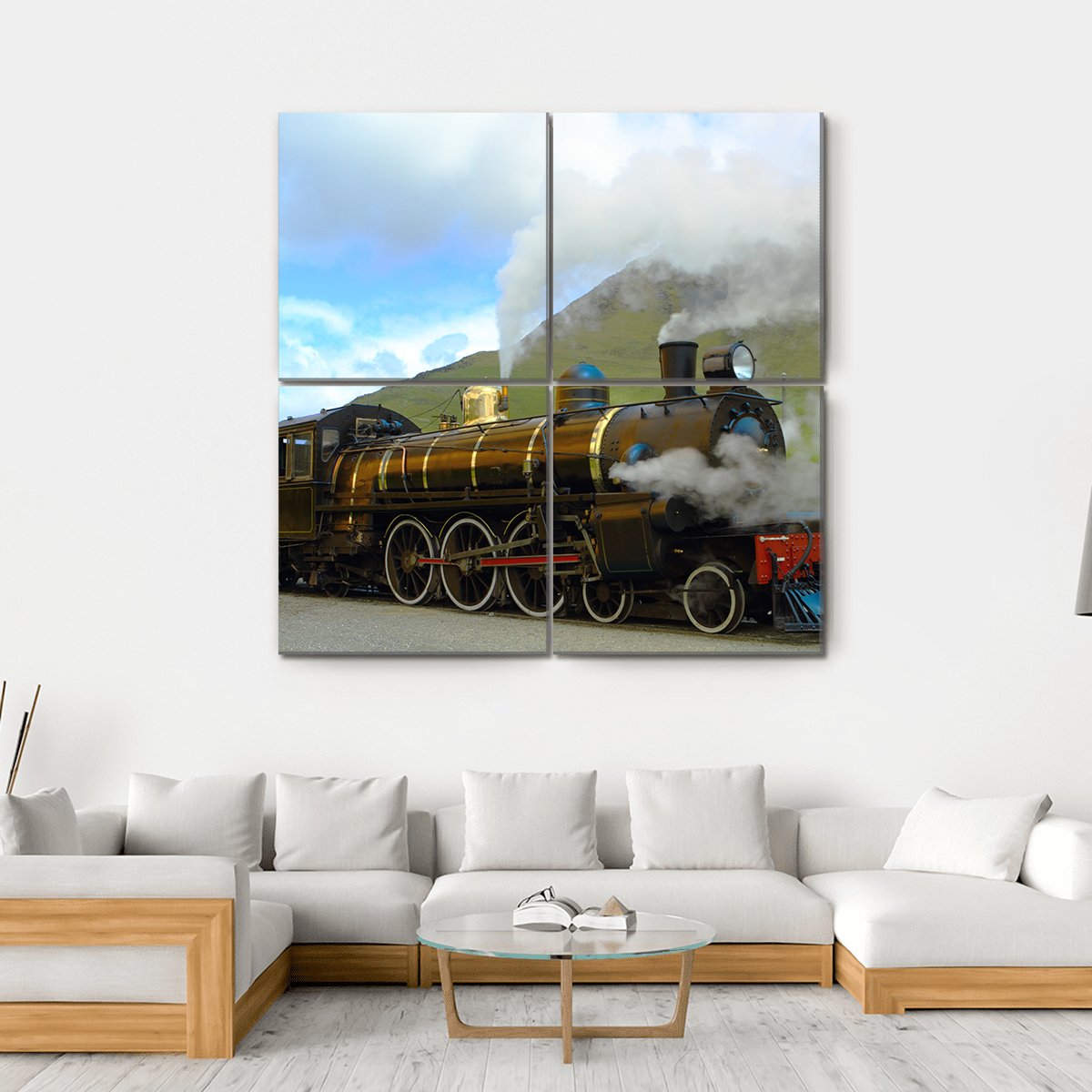 Historic Steam Train Canvas Wall Art-4 Square-Gallery Wrap-17" x 17"-Tiaracle
