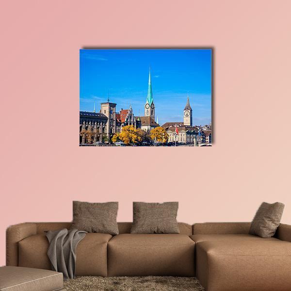 Zurich City Center Canvas Wall Art-1 Piece-Gallery Wrap-48" x 32"-Tiaracle