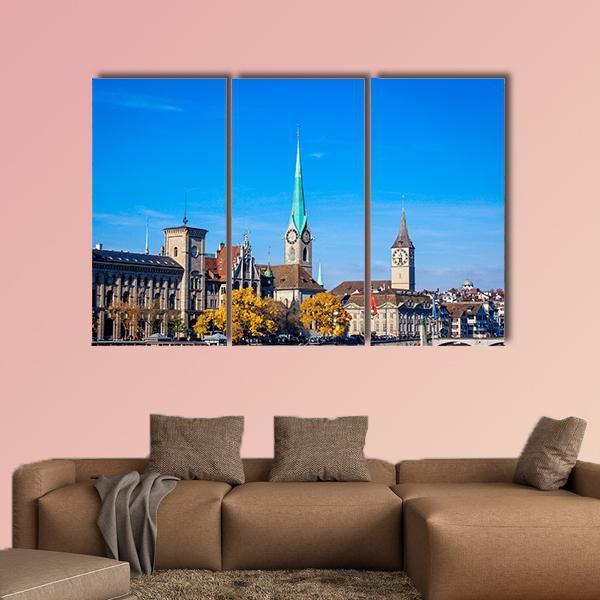 Zurich City Center Canvas Wall Art-3 Horizontal-Gallery Wrap-25" x 16"-Tiaracle