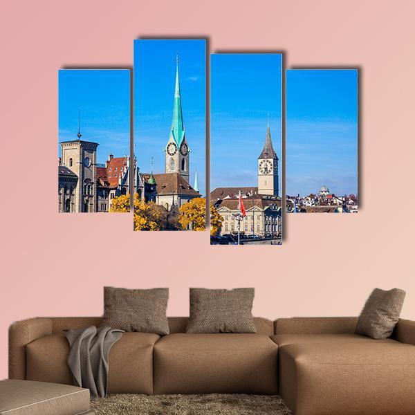 Zurich City Center Canvas Wall Art-4 Pop-Gallery Wrap-50" x 32"-Tiaracle