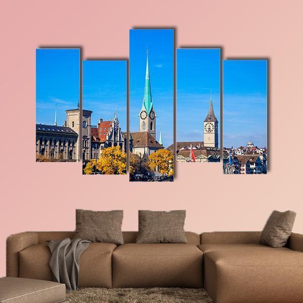 Zurich City Center Canvas Wall Art-5 Pop-Gallery Wrap-47" x 32"-Tiaracle