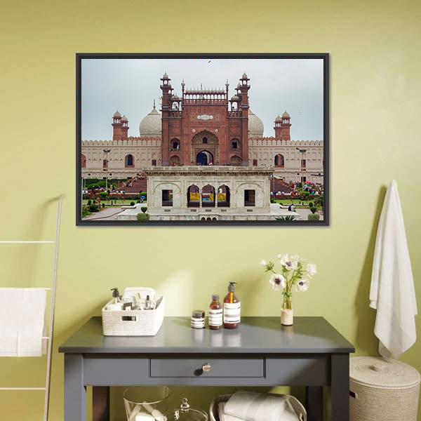 Historical Badshahi Mosque Canvas Wall Art-1 Piece-Floating Frame-24" x 16"-Tiaracle