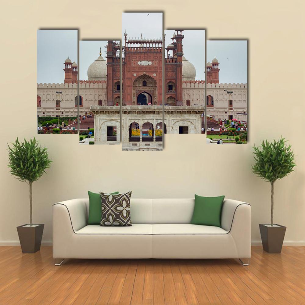 Historical Badshahi Mosque Canvas Wall Art-5 Pop-Gallery Wrap-32" x 21"-Tiaracle