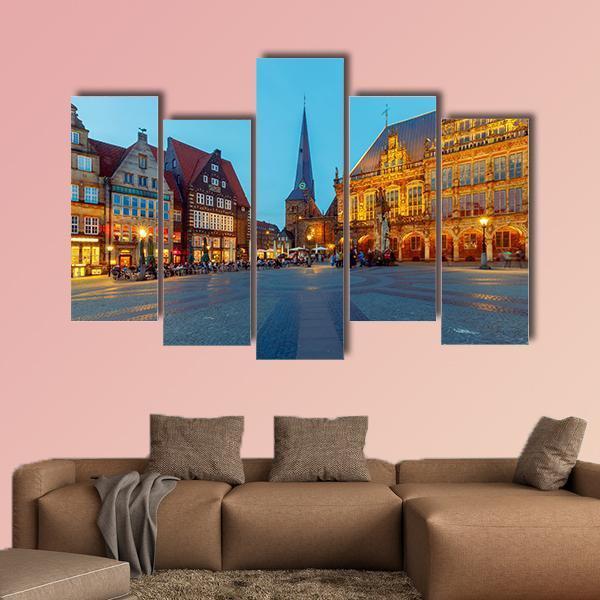 Central Market Square Bremen Canvas Wall Art-5 Pop-Gallery Wrap-47" x 32"-Tiaracle