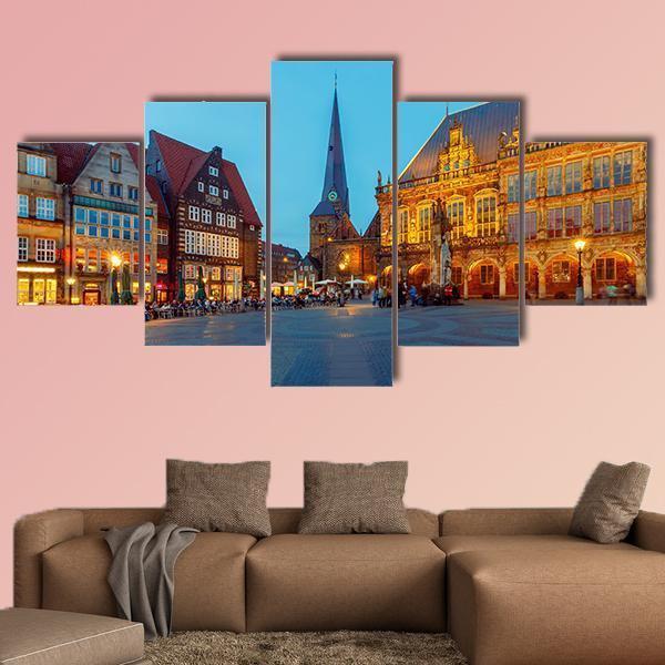 Central Market Square Bremen Canvas Wall Art-5 Star-Gallery Wrap-62" x 32"-Tiaracle
