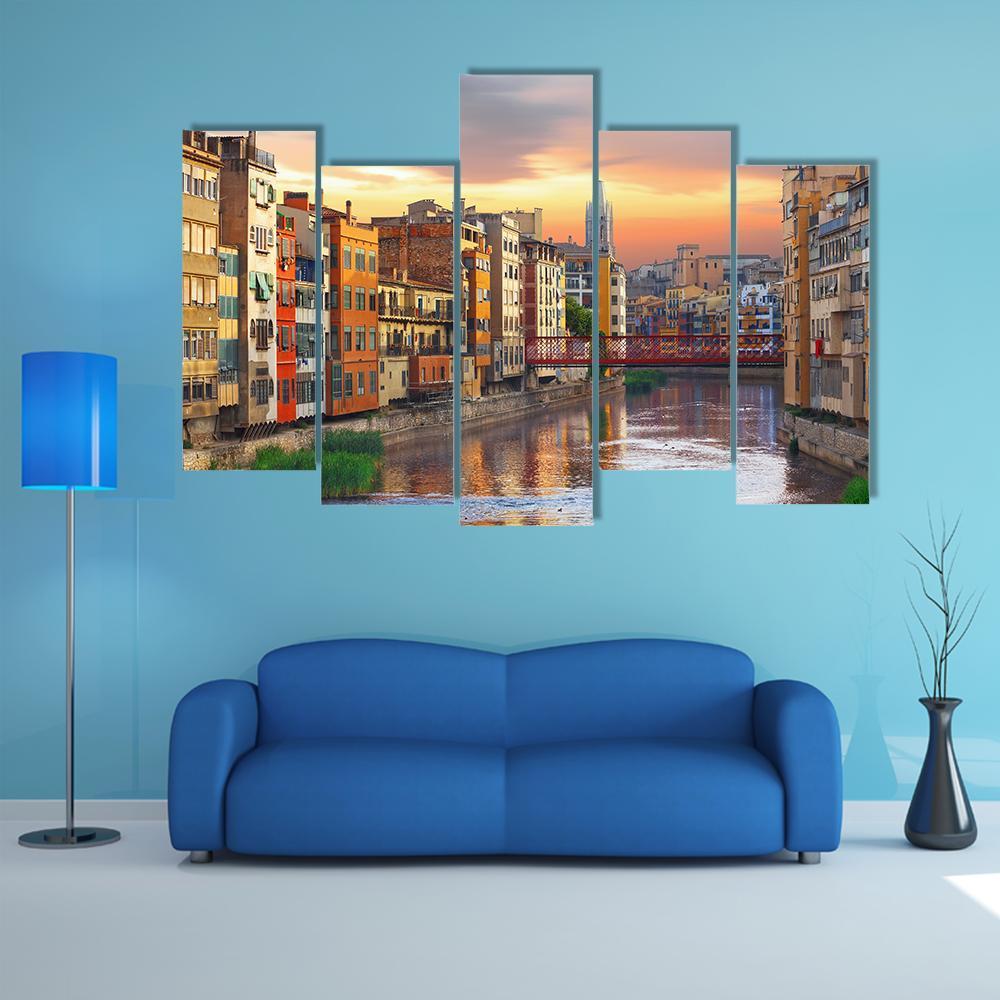 Historical Jewish Quarter In Girona Canvas Wall Art-5 Pop-Gallery Wrap-47" x 32"-Tiaracle