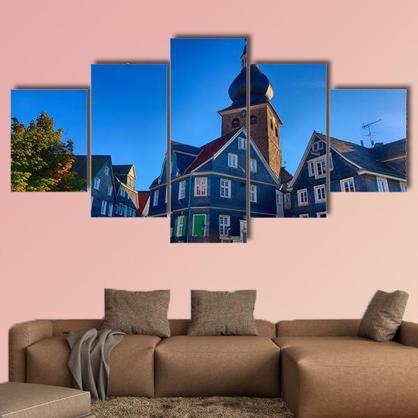 Market Place In Lennep Canvas Wall Art-5 Star-Gallery Wrap-62" x 32"-Tiaracle