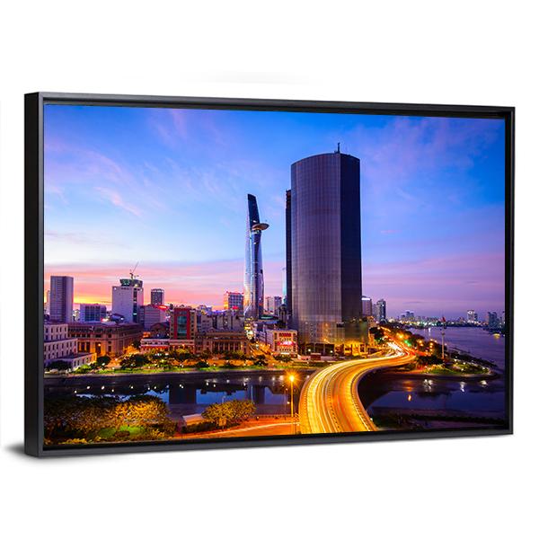 Ho Chi Minh City At Night Canvas Wall Art-3 Horizontal-Gallery Wrap-25" x 16"-Tiaracle