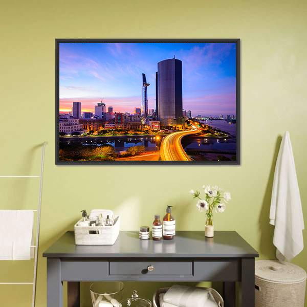 Ho Chi Minh City At Night Canvas Wall Art-1 Piece-Floating Frame-24" x 16"-Tiaracle