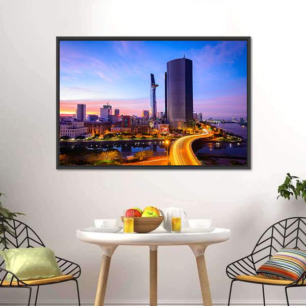 Ho Chi Minh City At Night Canvas Wall Art-3 Horizontal-Gallery Wrap-25" x 16"-Tiaracle
