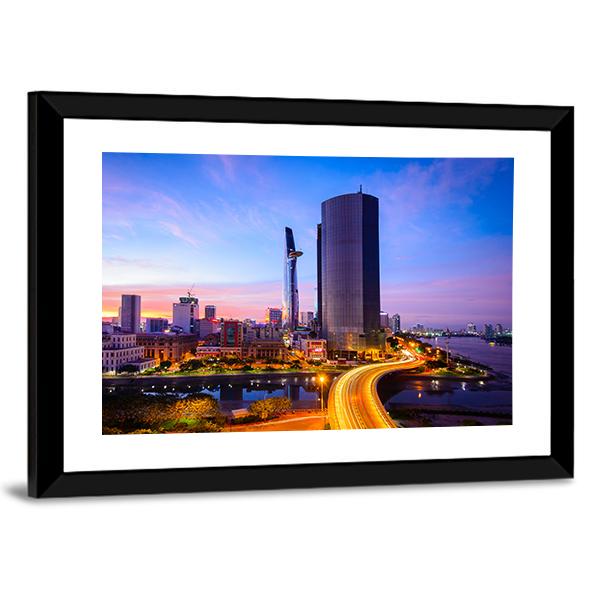 Ho Chi Minh City At Night Canvas Wall Art-3 Horizontal-Gallery Wrap-25" x 16"-Tiaracle