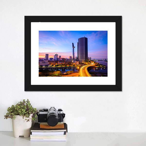 Ho Chi Minh City At Night Canvas Wall Art-1 Piece-Framed Print-20" x 16"-Tiaracle